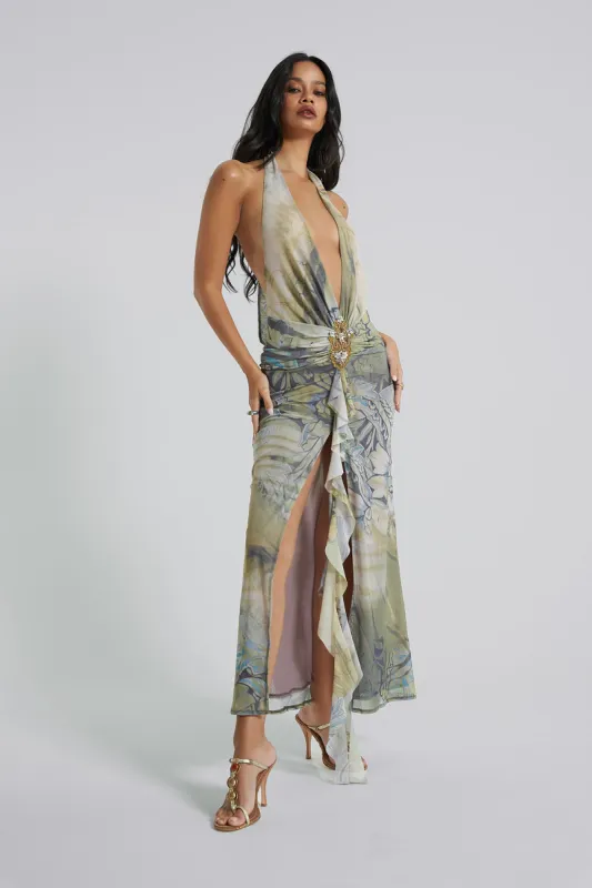 Cindy Plunge Maxi Dress In Green made by Jaded London