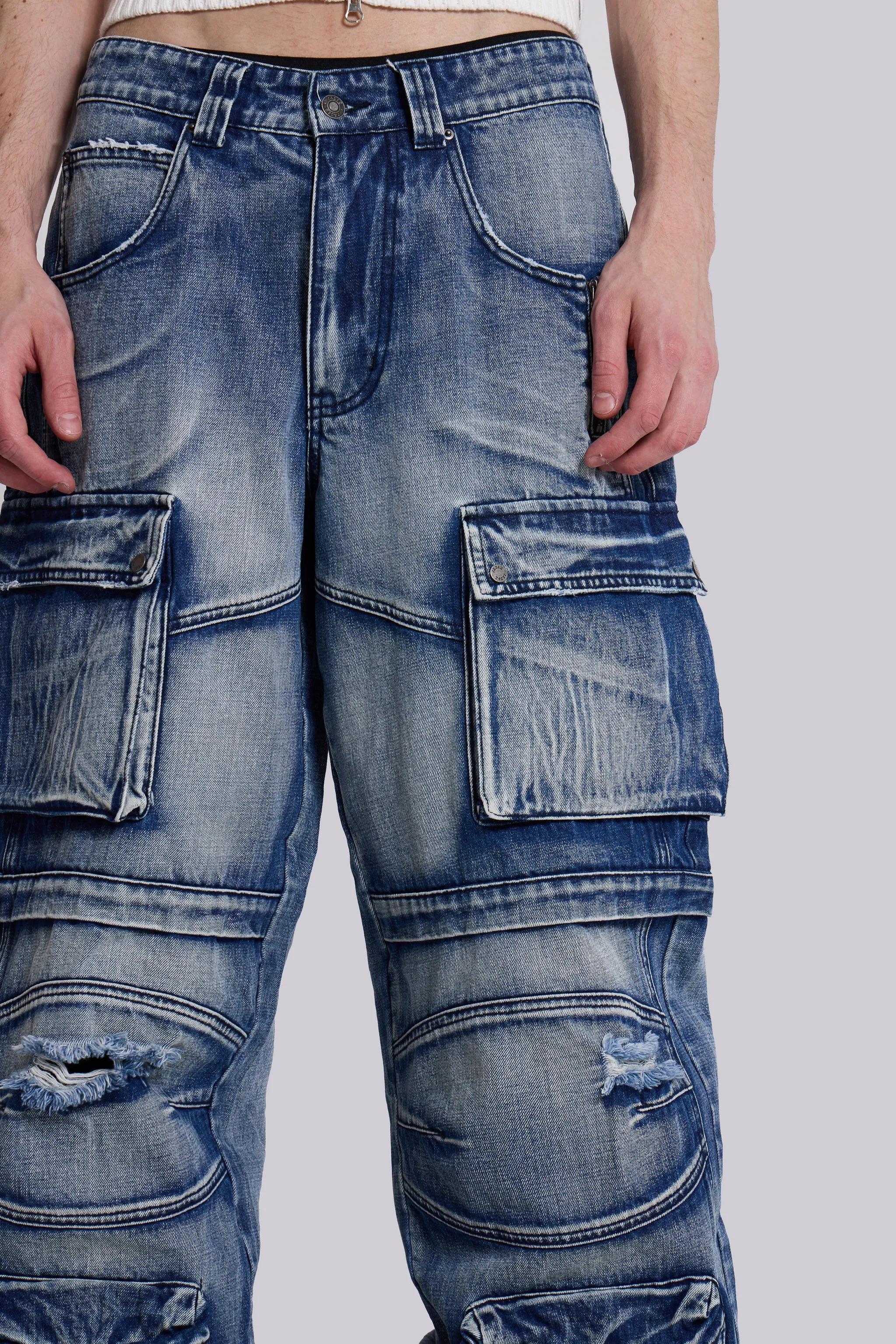 Light Wash Apex Denim Cargos sold by Jaded London product image thumbnail 3