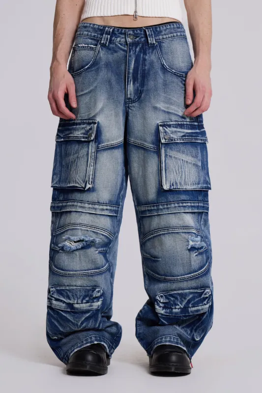 Light Wash Apex Denim Cargos sold by Jaded London