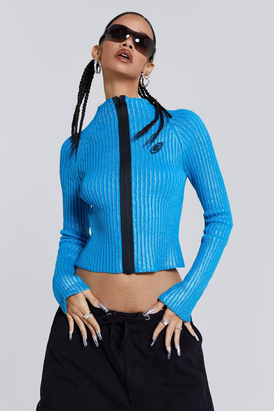 Steel Metallic Knitted Zip Cardigan sold by Jaded London product image thumbnail 4