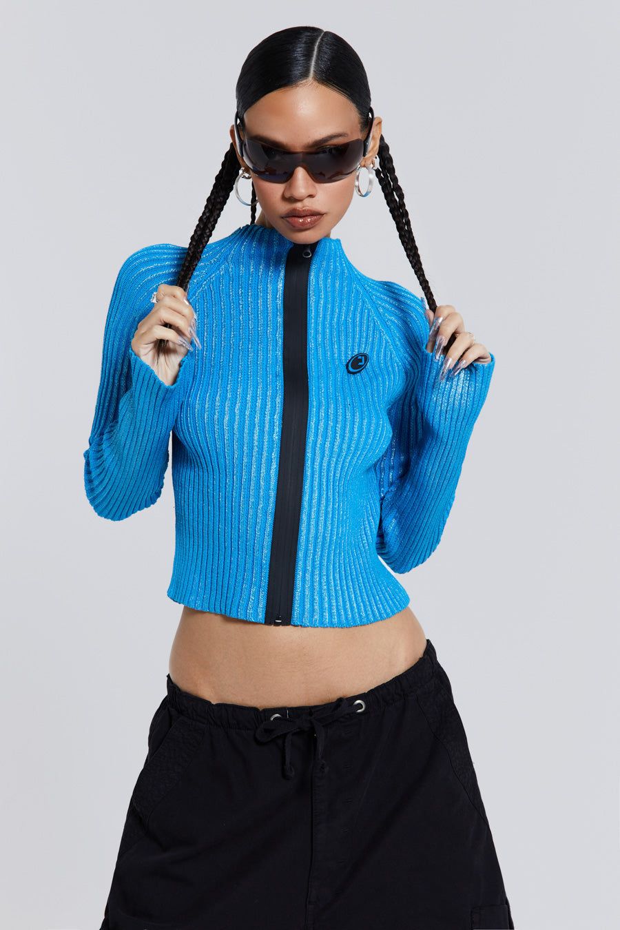 Steel Metallic Knitted Zip Cardigan sold by Jaded London