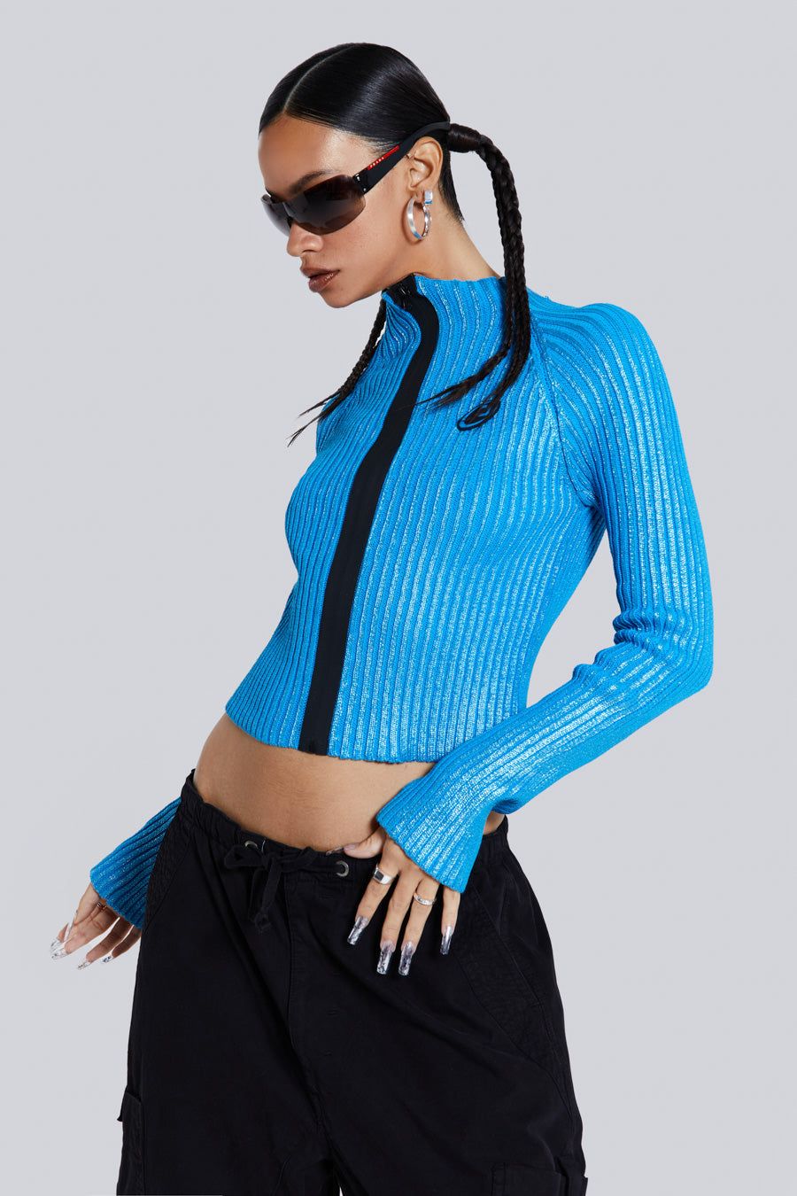 Steel Metallic Knitted Zip Cardigan sold by Jaded London product image thumbnail 5