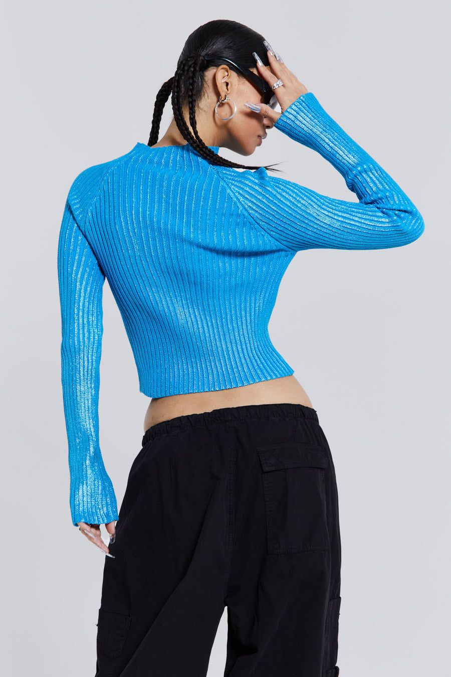 Steel Metallic Knitted Zip Cardigan sold by Jaded London product image thumbnail 2