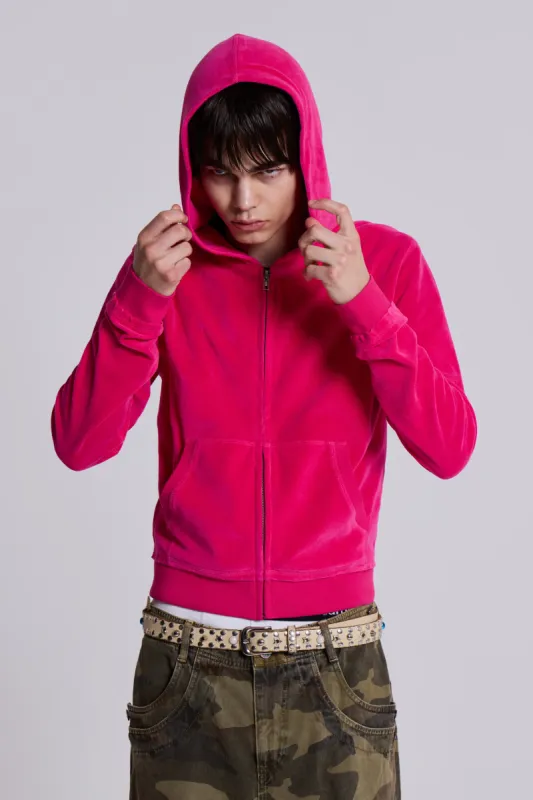 Low Life Hot Pink Velour Hoodie sold by Jaded London