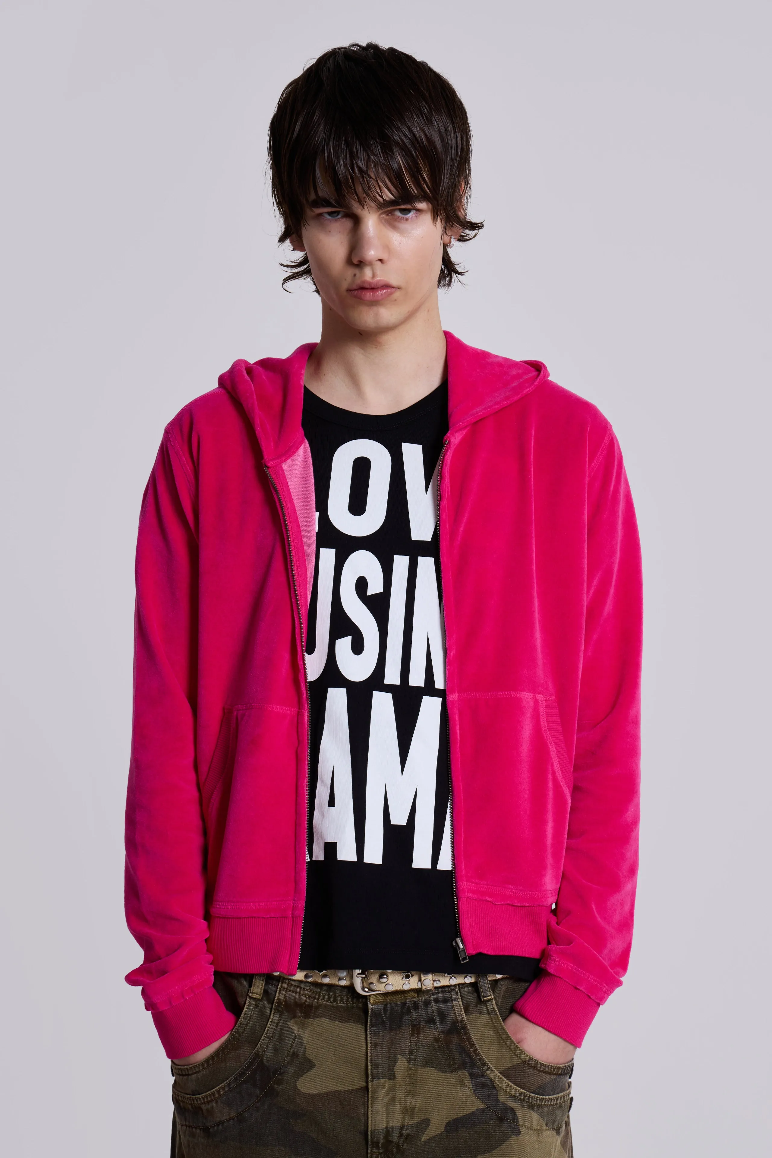 Low Life Hot Pink Velour Hoodie sold by Jaded London product image thumbnail 4