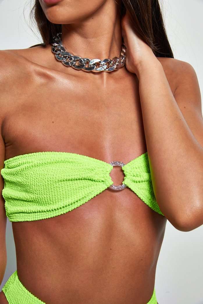 Lime Crinkle Bandeau Top With Glitter ring sold by Jaded London product image thumbnail 3