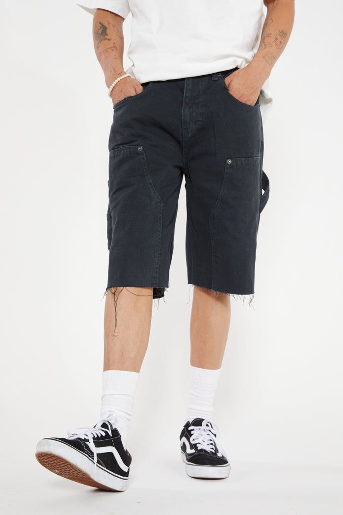 Black Washed Denim Carpenter Shorts sold by Jaded London