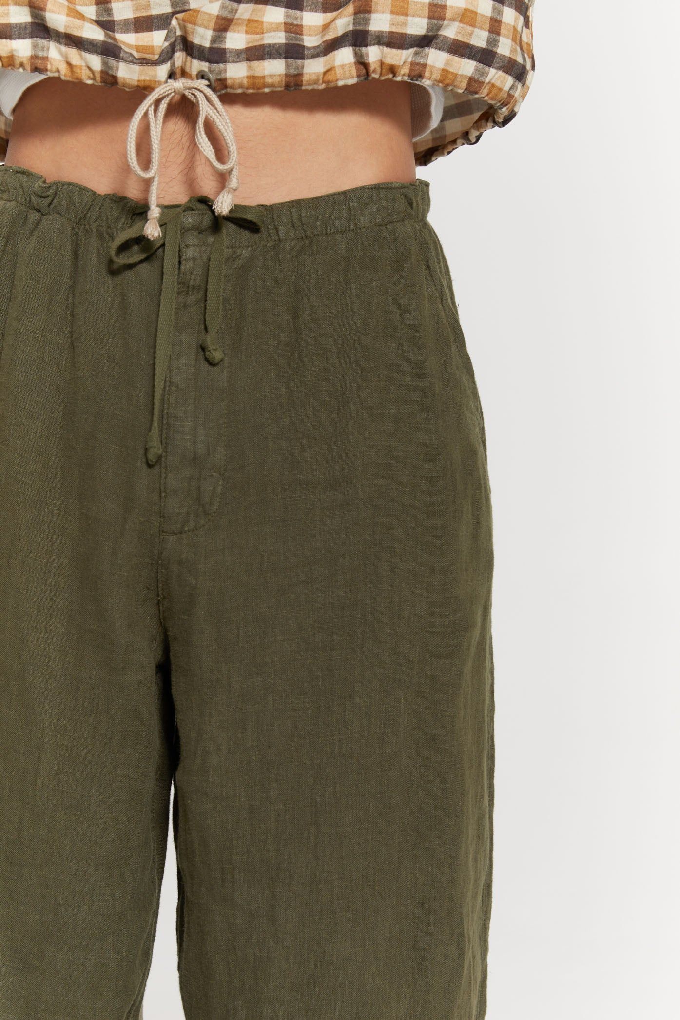 Khaki Navagio Linen Trousers sold by Jaded London product image thumbnail 4
