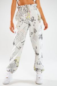 Doodle Graffiti Print Paperbag Waist Joggers sold by Jaded London
