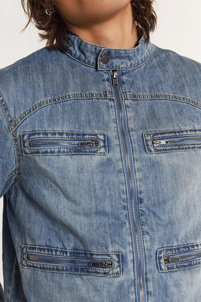 Chambray Denim Moto Jacket sold by Jaded London product image thumbnail 5