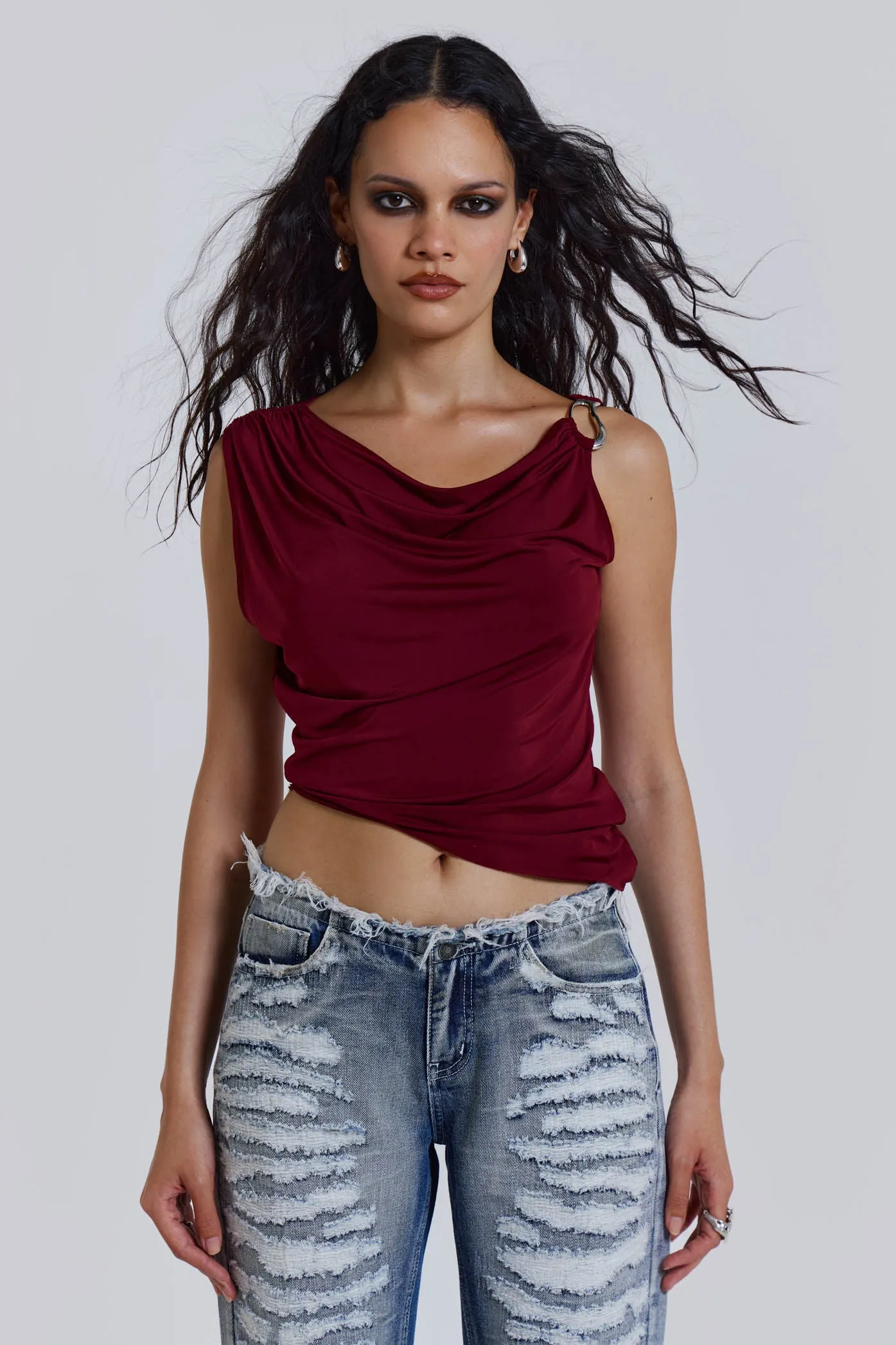 Dare To Drape Top In Red Wine sold by Jaded London product image thumbnail 4