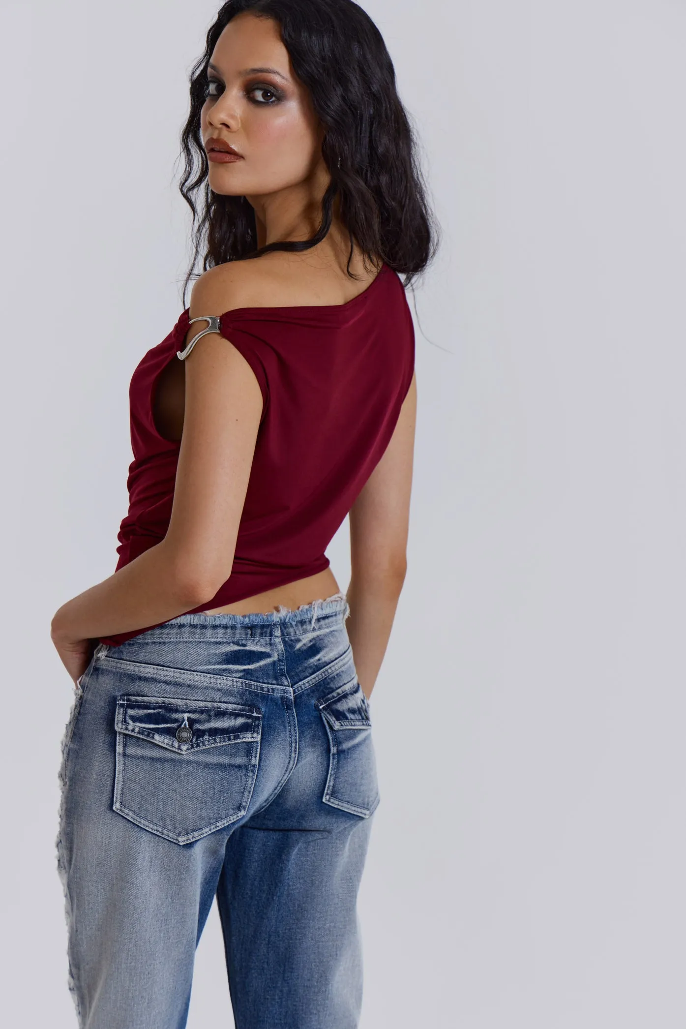 Dare To Drape Top In Red Wine sold by Jaded London product image thumbnail 3