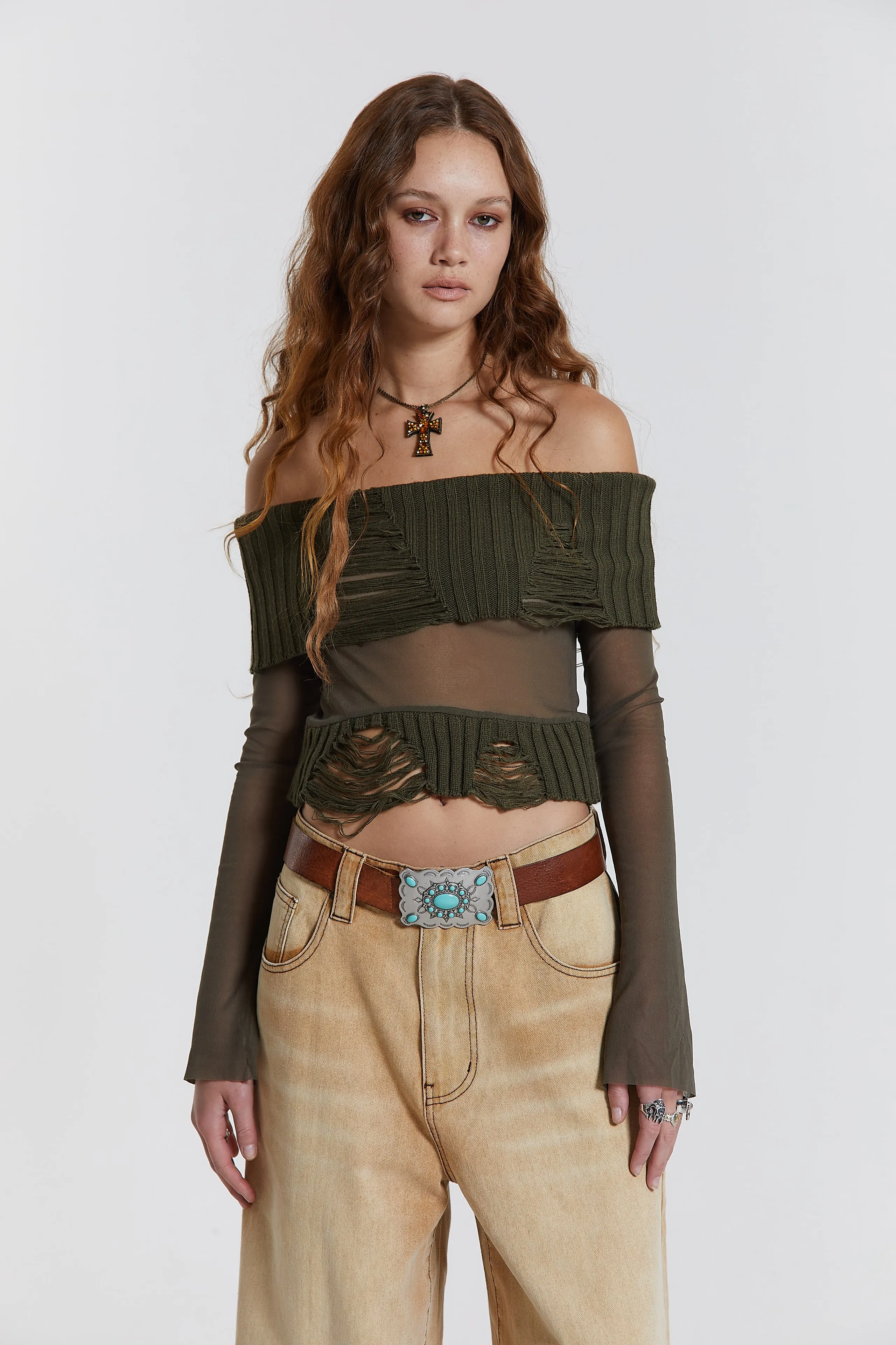 Nova Off The Shoulder Mesh Top sold by Jaded London product image thumbnail 4