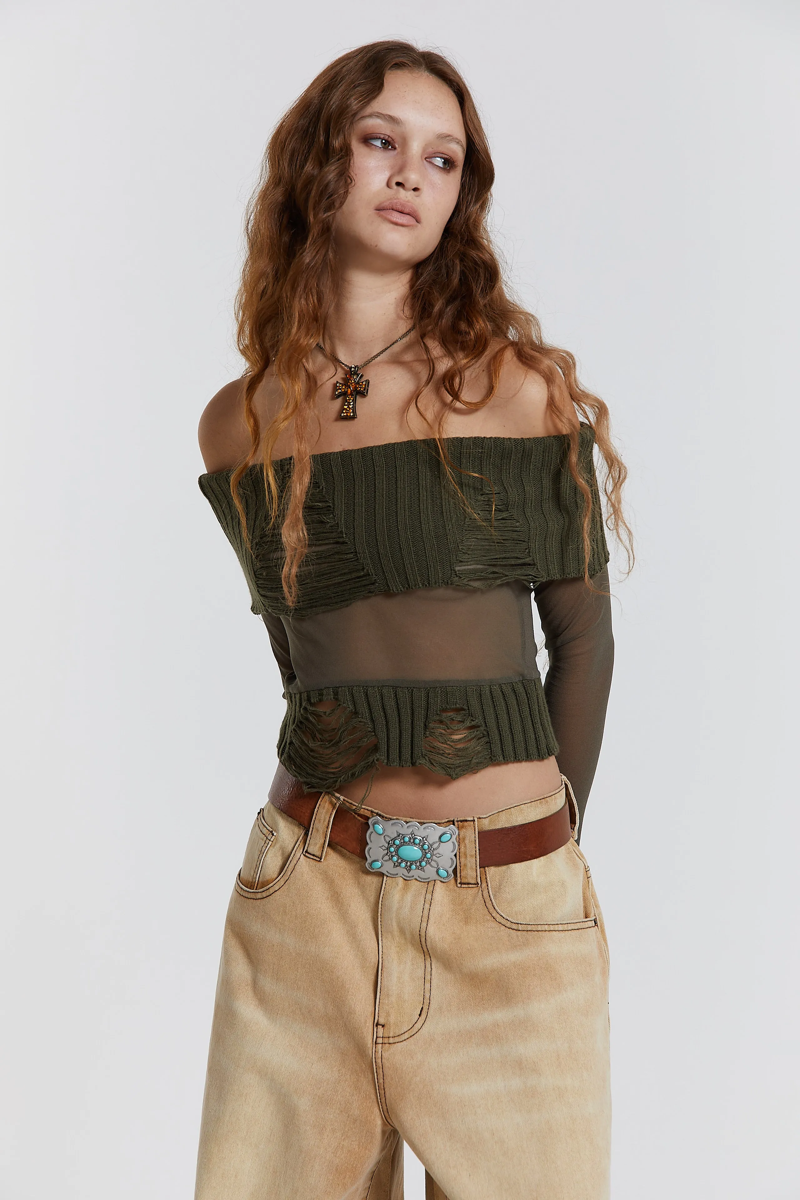 Nova Off The Shoulder Mesh Top sold by Jaded London
