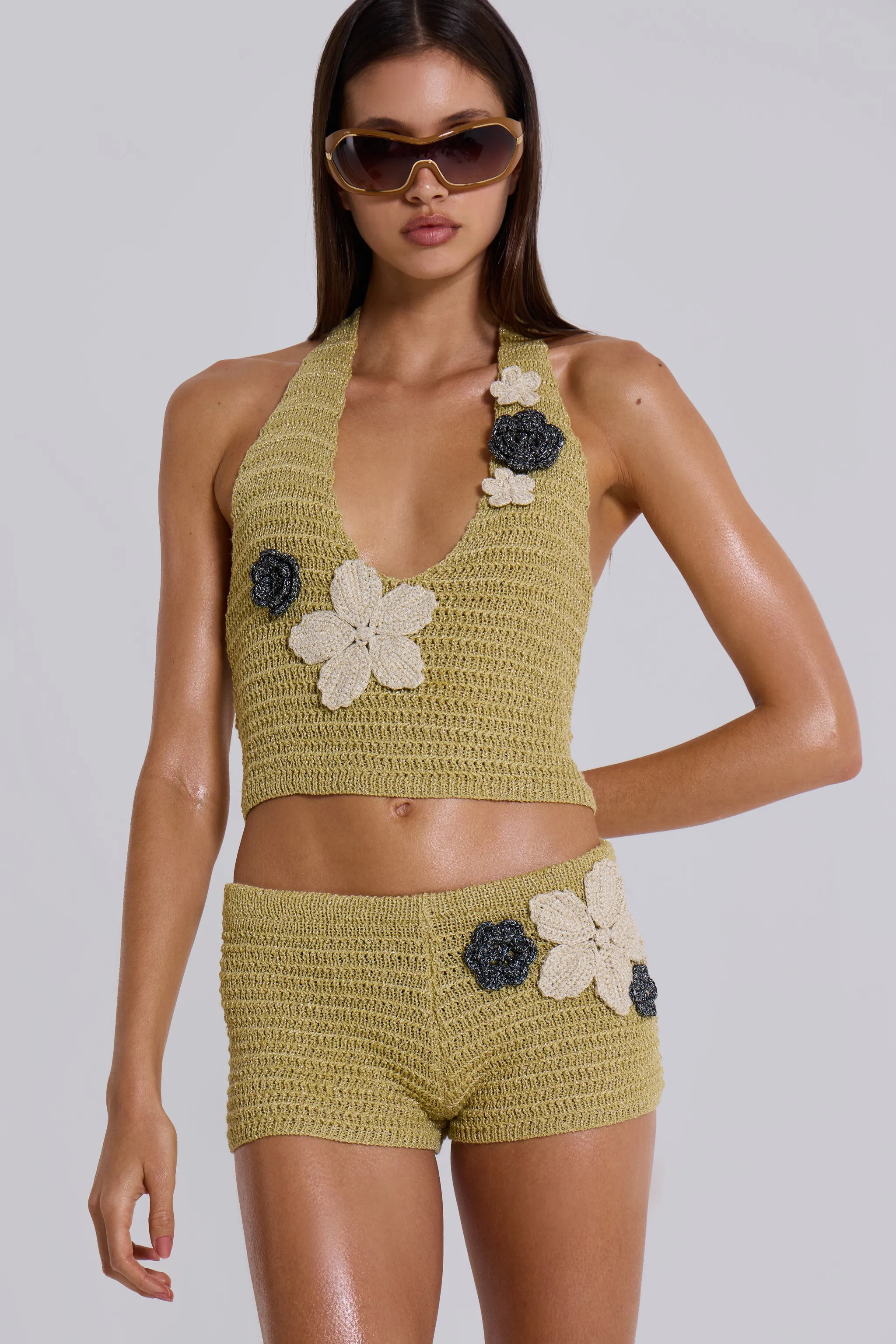 Vine Crochet Plunge Top With Flower Detail sold by Jaded London product image thumbnail 2