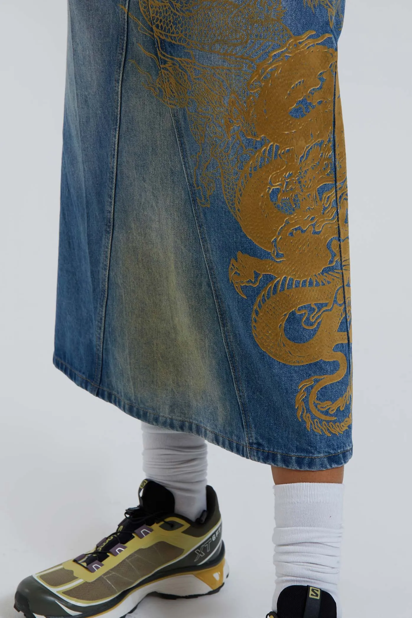 Serpent Denim Slit Maxi Skirt sold by Jaded London product image thumbnail 4