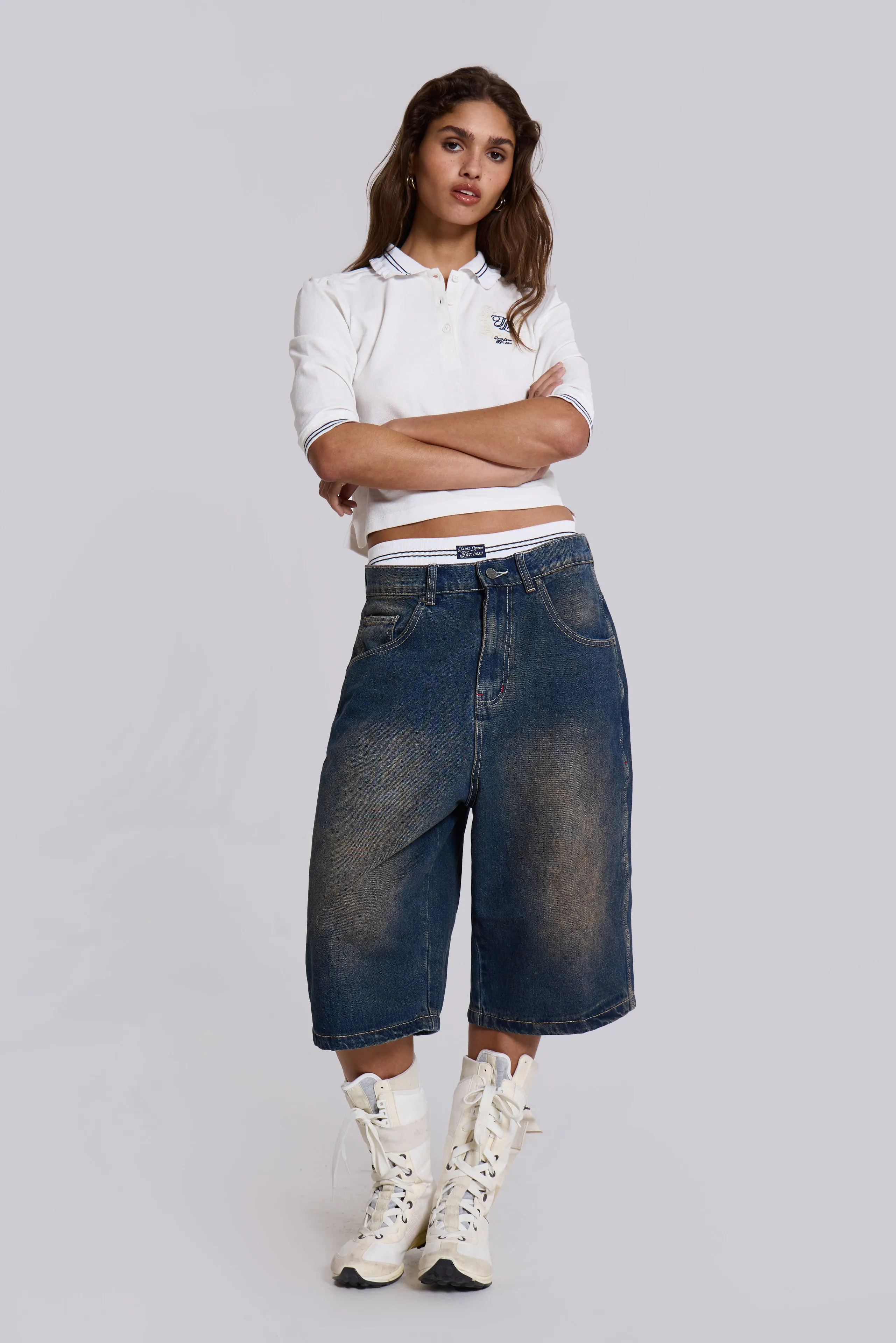 Bronx Jumbo Fit Denim Jorts sold by Jaded London