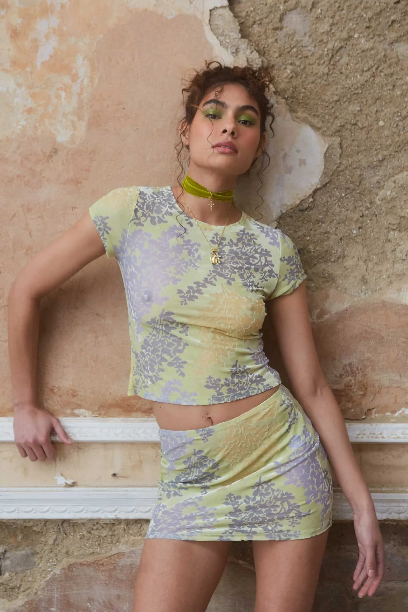 Devore Mini Skirt In Lime sold by Jaded London product image thumbnail 4