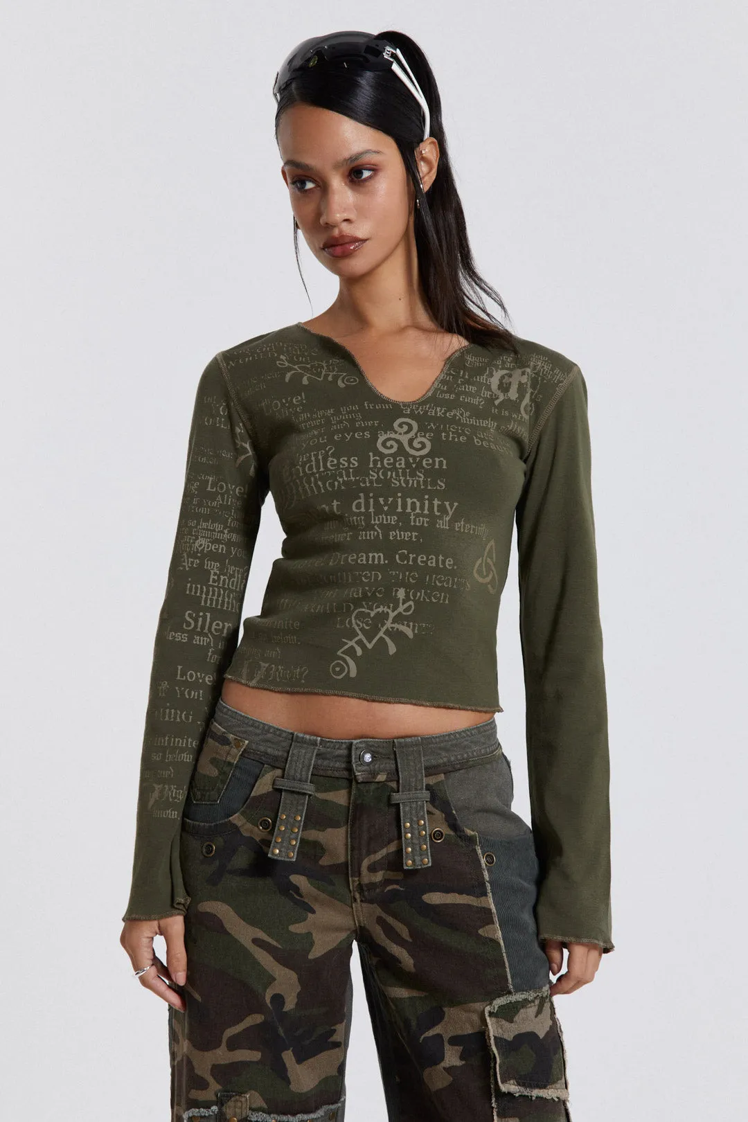 Celeste Notch Neck Long Sleeve Top sold by Jaded London