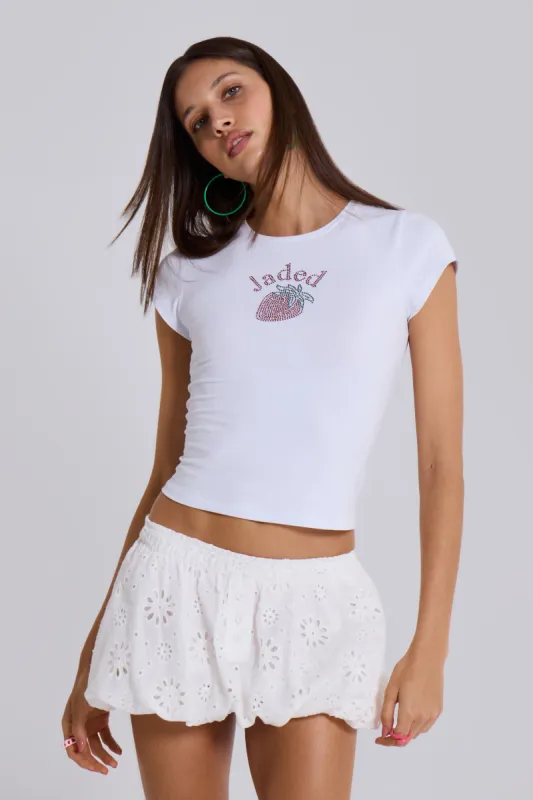 White Broderie Lulu Puffball Boxer Micro Skirt sold by Jaded London