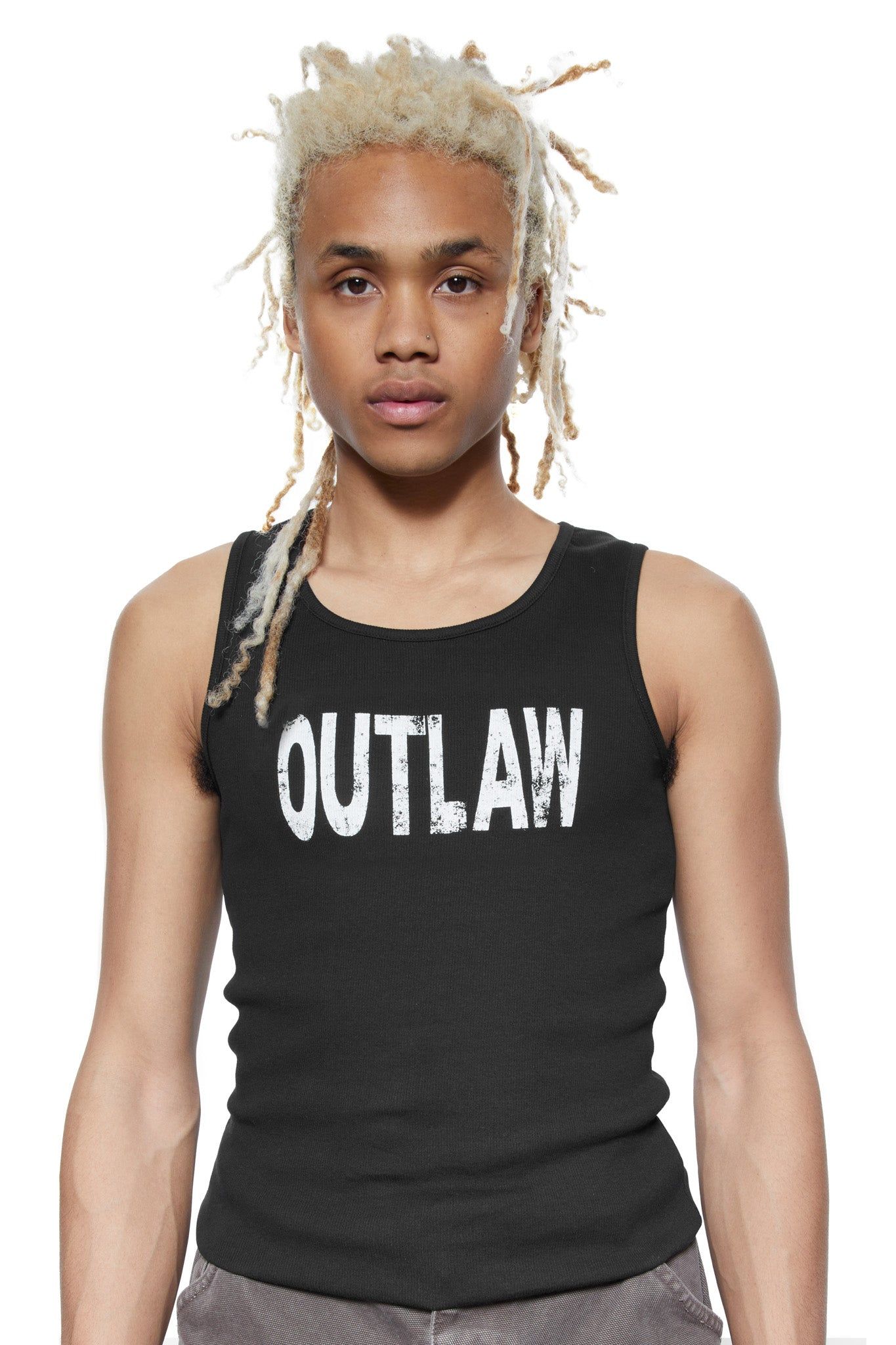 Black Outlaw Ribbed Vest sold by Jaded London
