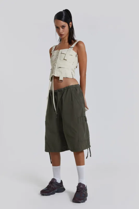 Khaki Parachute Cargo Shorts sold by Jaded London