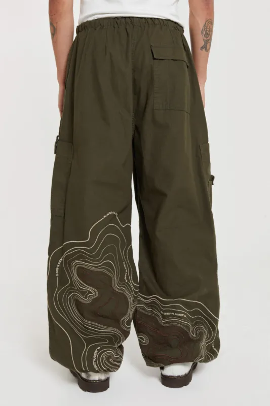 Khaki Topograph Parachute Pants sold by Jaded London