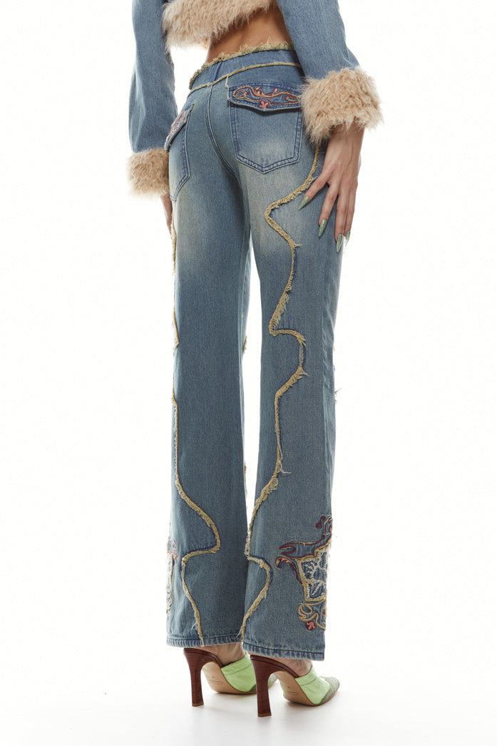 Crimson Rose Embroidered Jeans sold by Jaded London product image thumbnail 3