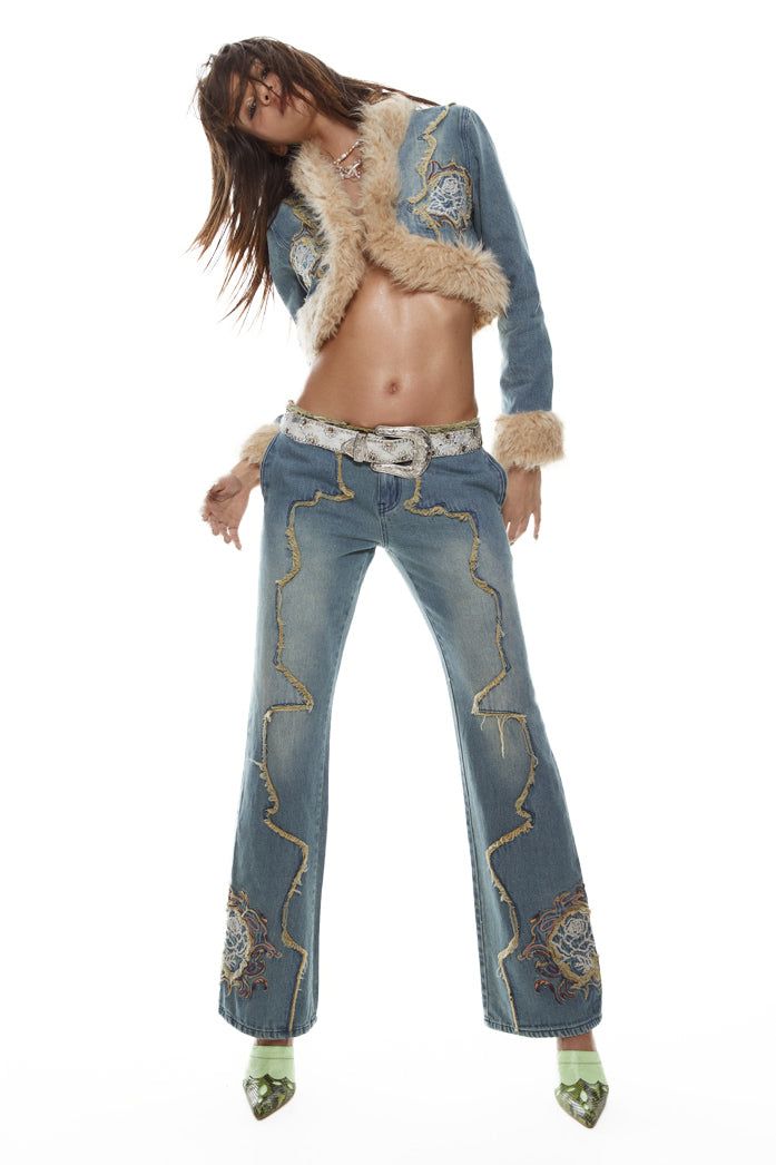 Crimson Rose Embroidered Jeans | Parallel