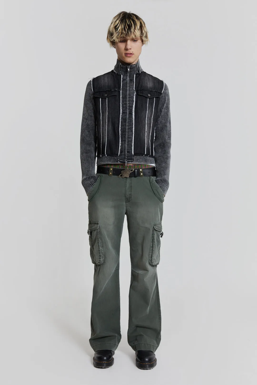 Khaki Straight Leg Cargo Trousers sold by Jaded London product image thumbnail 2