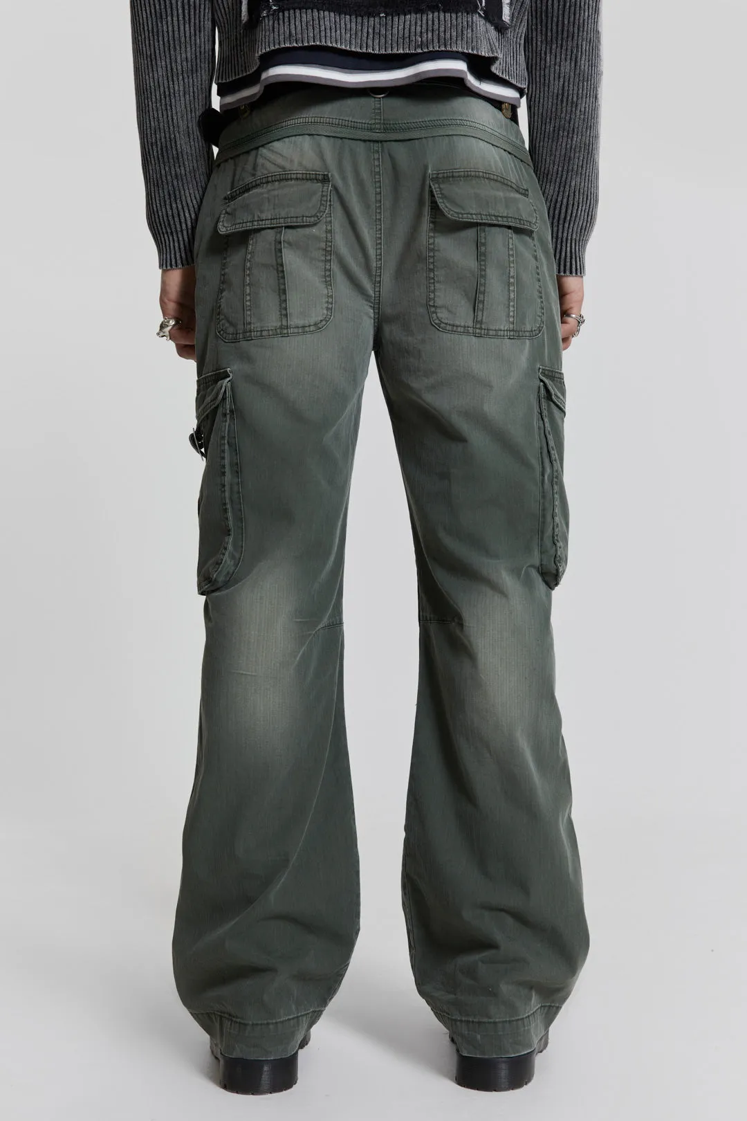 Khaki Straight Leg Cargo Trousers sold by Jaded London product image thumbnail 4
