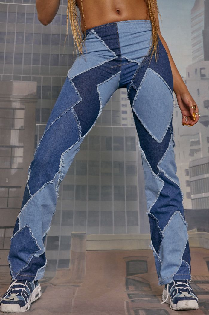 Low Rise Diamond Patchwork Jeans with Side Zip sold by Jaded London product image thumbnail 3