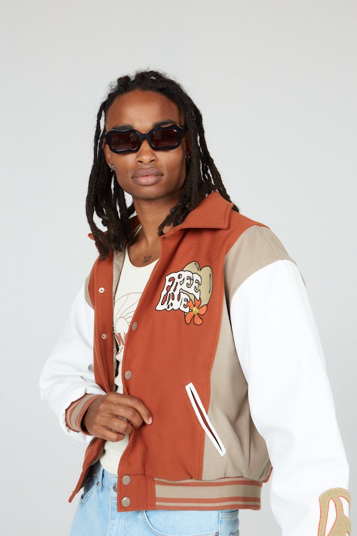 The Free Love Varsity Jacket sold by Jaded London