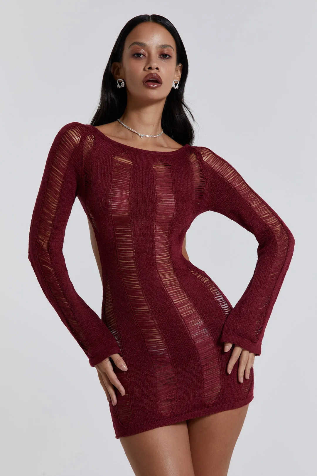 Burgundy Umbra Mini Dress sold by Jaded London product image thumbnail 3