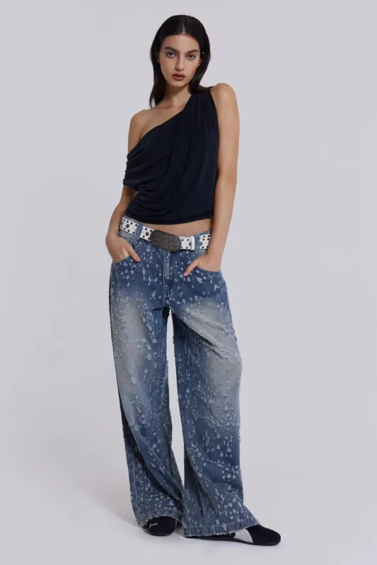 Mid Blue Shredded Colossus Jeans sold by Jaded London