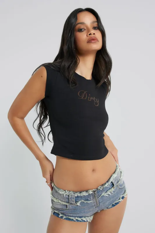 She's Dirty Diamante Baby Tee sold by Jaded London