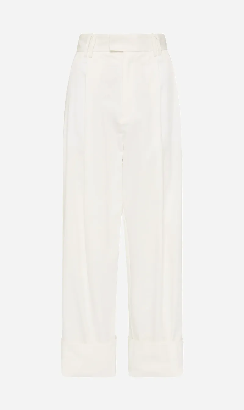 Bassike | Double Cotton Pleated Pant - White sold by Sister & Co