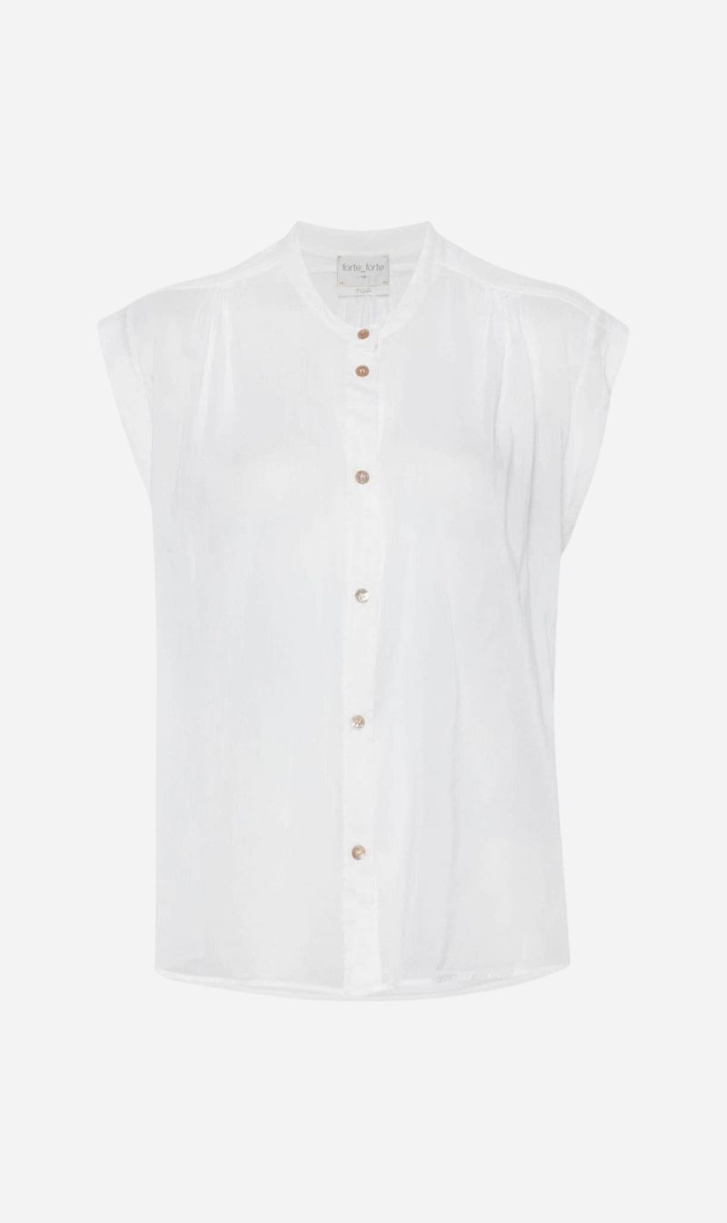 Forte Forte | Cotton Silk Voile Short Sleeve Top - White sold by Sister & Co