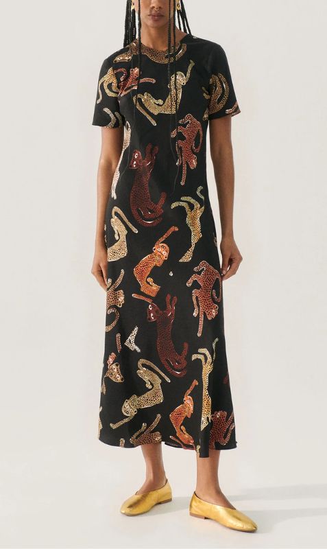 Silk Laundry | Short Sleeve Bias Dress - Jaguar Black sold by Sister & Co