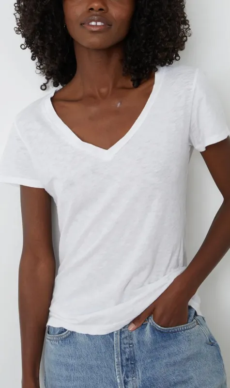 Velvet | Lilith Cotton Slub V-Neck Tee - White sold by Sister & Co