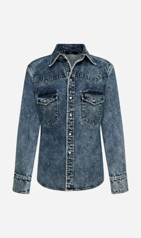 Bassike | Denim Darted Western Shirt - Indigo Motley sold by Sisters & Co