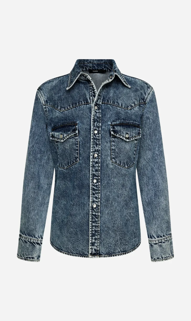 Bassike | Denim Darted Western Shirt - Indigo Motley sold by Sisters & Co