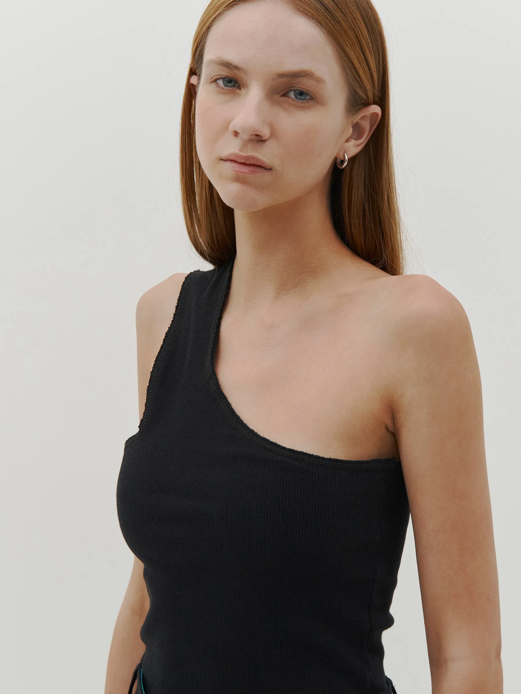Bassike | Slim Rib One Shoulder Tank - Black sold by Sister & Co product image thumbnail 2