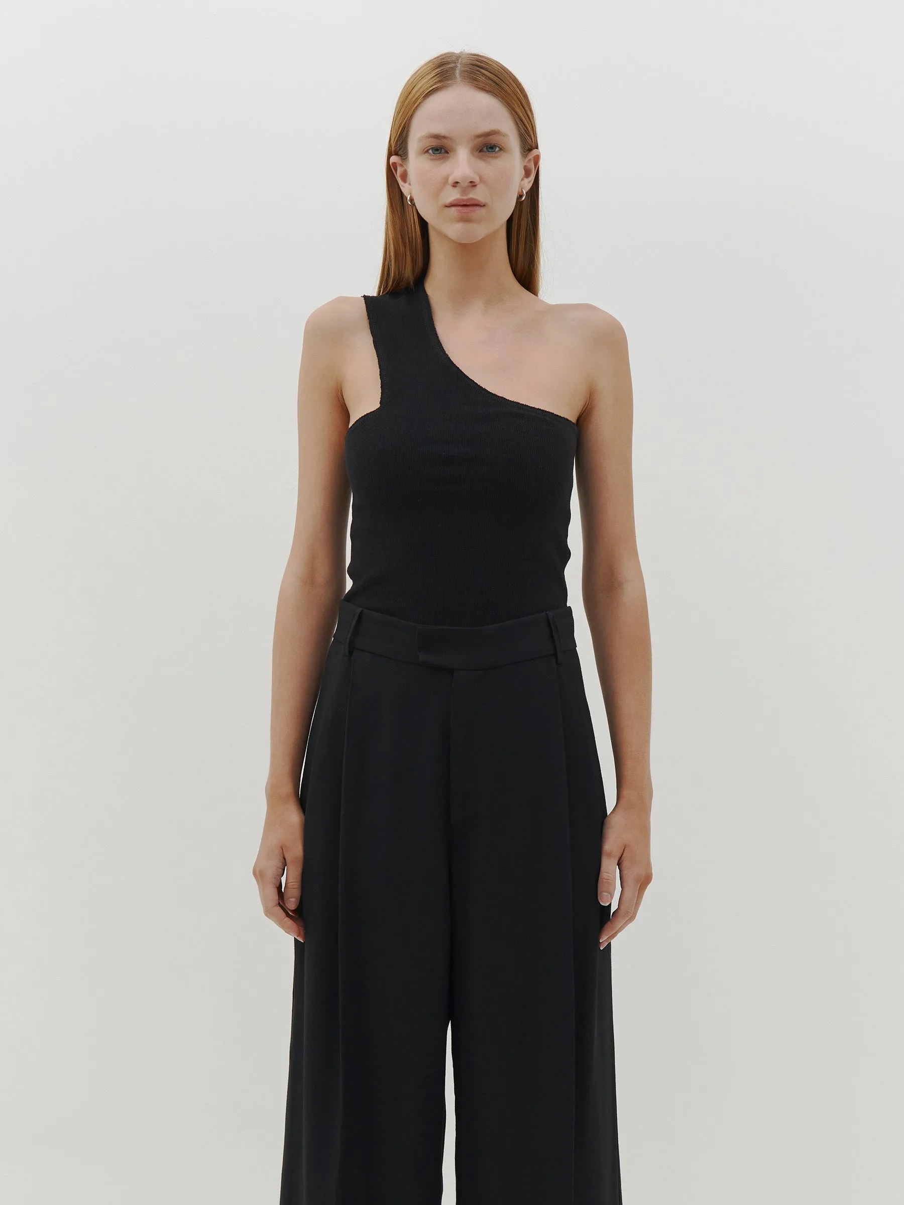Bassike | Slim Rib One Shoulder Tank - Black sold by Sister & Co product image thumbnail 4