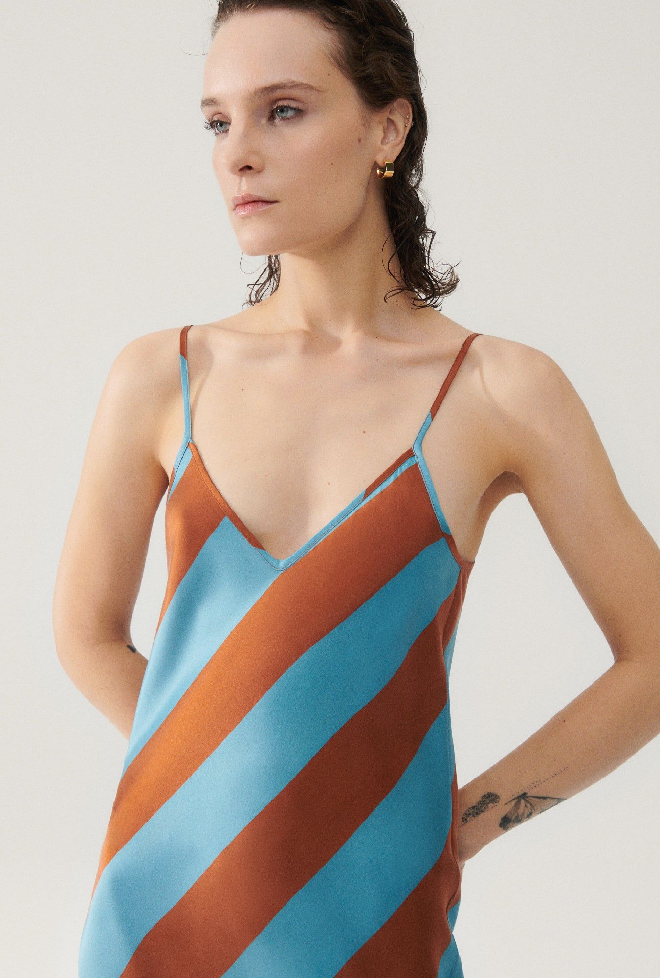 Silk Laundry | 90s Slip Dress - Lake Stripe sold by Sister & Co product image thumbnail 2