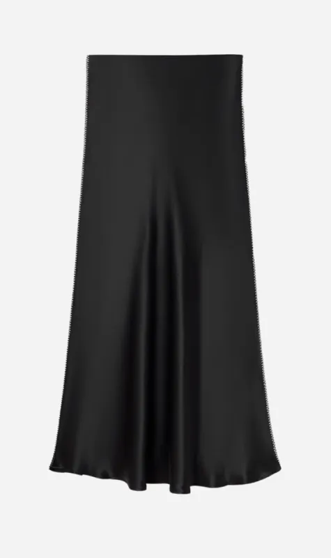 Silk Laundry | Long Bias Cut Skirt - Blanket Stitch Black sold by Sister & Co