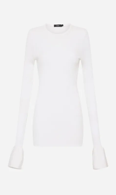 Bassike | Contrast Cuff Rib Long Sleeve T.Shirt - White sold by Sister & Co