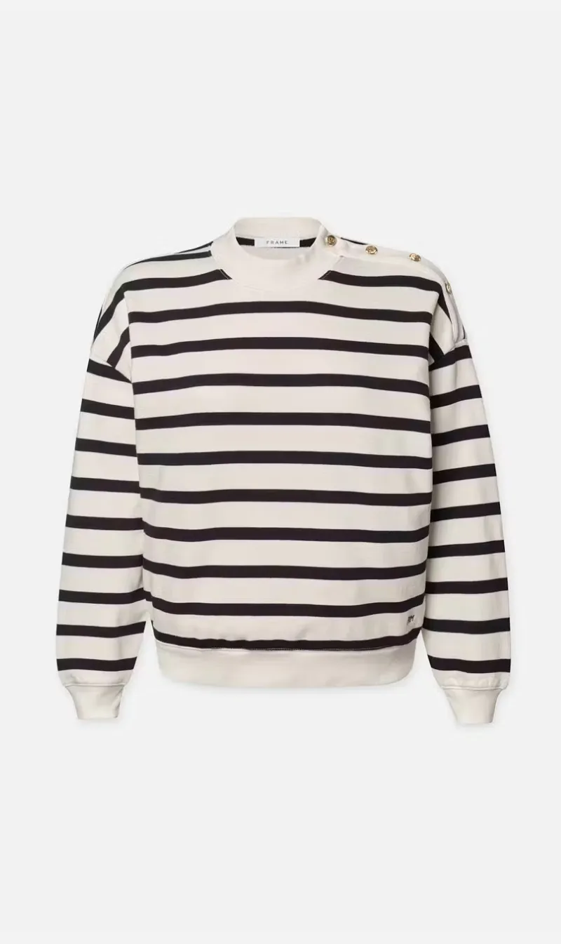 Frame | Button Detail Sweatshirt - Navy Multi sold by Sister & Co