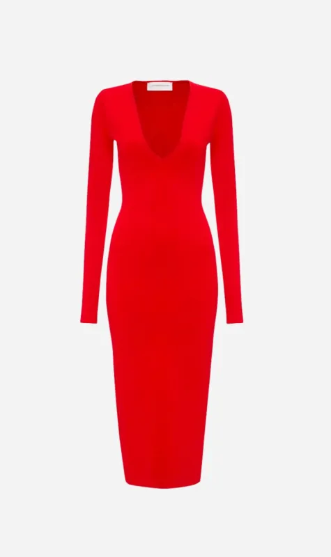 Victoria Beckham | VB Body Deep Vee Midi - Red sold by Sister & Co