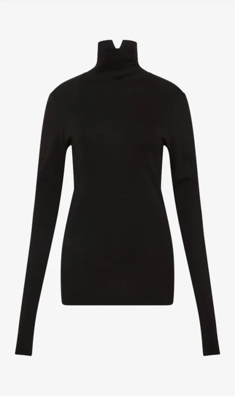Bassike | Slim Rib Funnel L/s T.Shirt - Black sold by Sister & Co